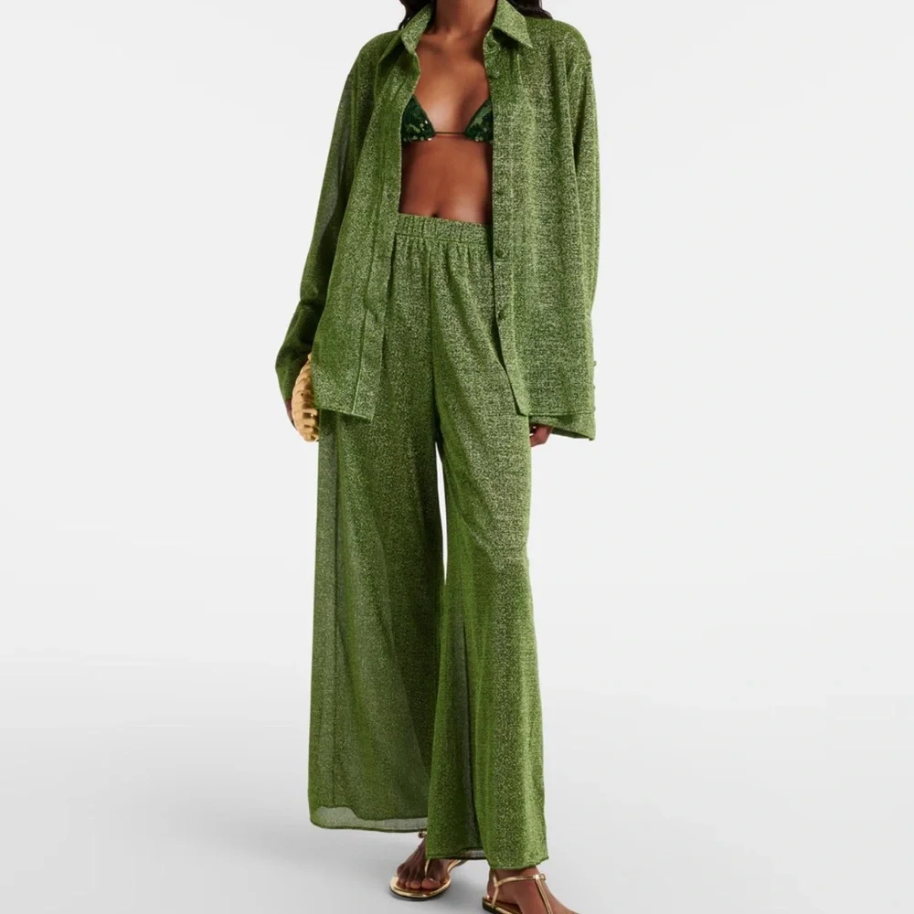 Oserée Lumière Olive-Green Wide-Leg Lounge Pants - Picture 1 of 15